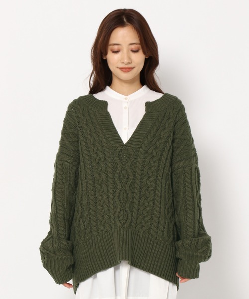 mysty woman（ミスティウーマン）の「キーネックケーブルプルオーバー 258224（ニット/セーター・レディース・アイボリー/カーキ/ライトグレー/ブラウン/ピンク/モカ・FREE）」の13枚目の写真