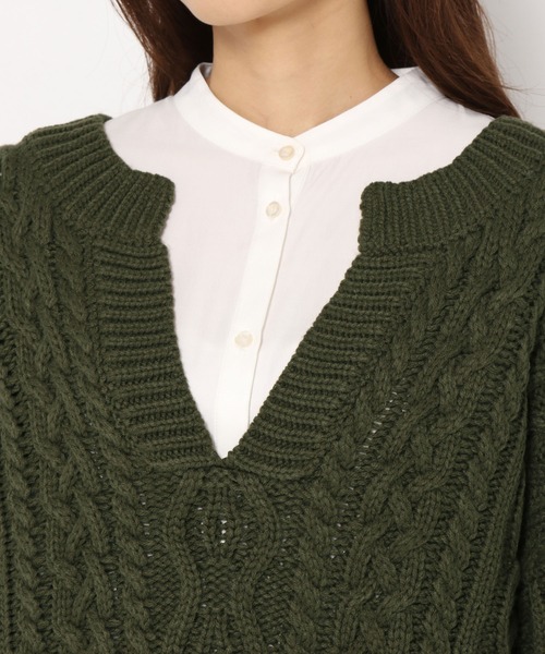 mysty woman（ミスティウーマン）の「キーネックケーブルプルオーバー 258224（ニット/セーター・レディース・アイボリー/カーキ/ライトグレー/ブラウン/ピンク/モカ・FREE）」の17枚目の写真