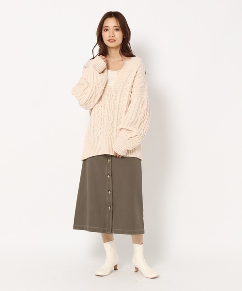mysty woman（ミスティウーマン）の「キーネックケーブルプルオーバー 258224（ニット/セーター・レディース・アイボリー/カーキ/ライトグレー/ブラウン/ピンク/モカ・FREE）」の12枚目の写真