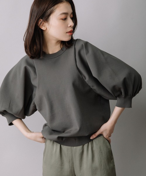 Munich（ミューニック）の「ストレッチジャージパフスリーブプルオーバー（ニット/セーター・レディース・ブラック/ブラウン/カーキ/アイボリー・FREE）」の5枚目の写真