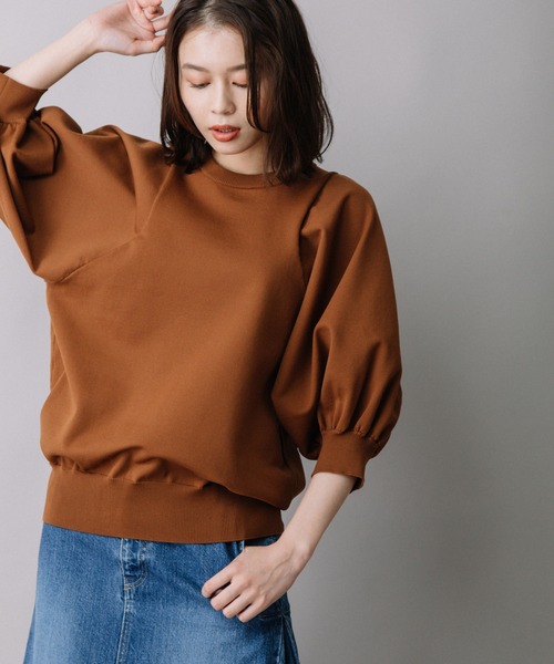 Munich（ミューニック）の「ストレッチジャージパフスリーブプルオーバー（ニット/セーター・レディース・ブラック/ブラウン/カーキ/アイボリー・FREE）」の13枚目の写真