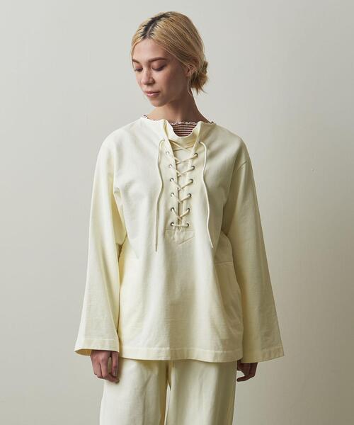Steven Alan（スティーブンアラン）の「＜Steven Alan＞SWEAT LACE UP PULLOVER/カットソー（Tシャツ/カットソー・レディース・オフホワイト/ライム・FREE）」の2枚目の写真