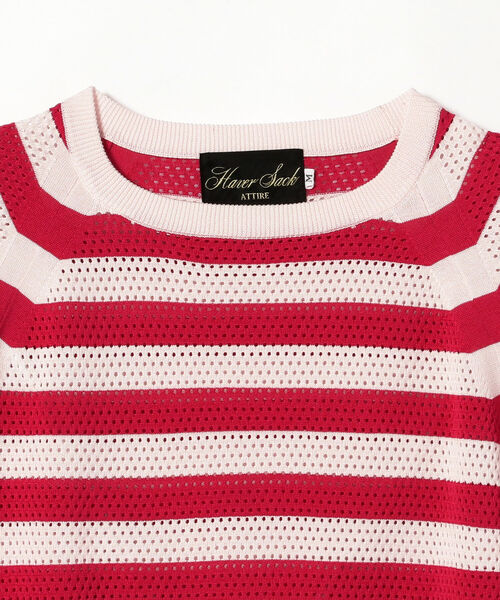 HAVERSACK（ハバーザック）の「HAVERSACK ATTIRE / 18Gメッシュボーダークルーネック半袖ニット（Tシャツ/カットソー・メンズ・レッド・LARGE）」の6枚目の写真