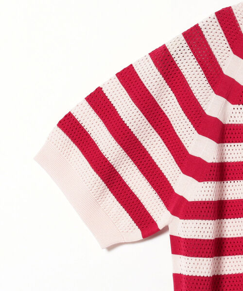 HAVERSACK（ハバーザック）の「HAVERSACK ATTIRE / 18Gメッシュボーダークルーネック半袖ニット（Tシャツ/カットソー・メンズ・レッド・LARGE）」の5枚目の写真