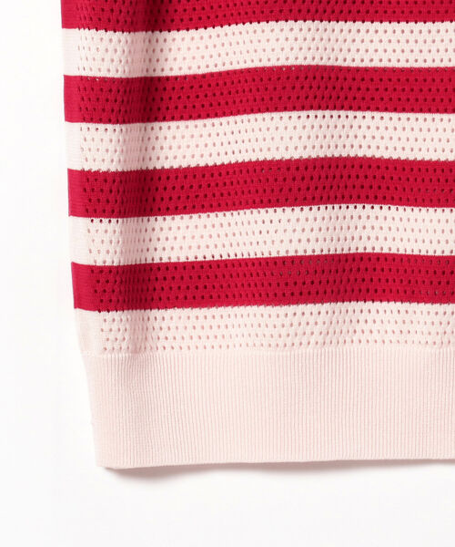 HAVERSACK（ハバーザック）の「HAVERSACK ATTIRE / 18Gメッシュボーダークルーネック半袖ニット（Tシャツ/カットソー・メンズ・レッド・LARGE）」の4枚目の写真