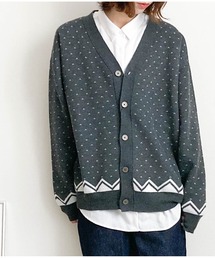 12GG ジャガードニット バーズアイ カーディガン