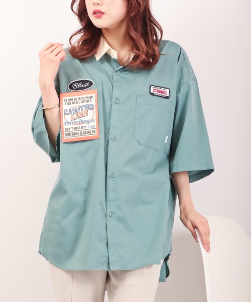 Limited Line Naive Magic(リミテッドラインナイーブマジック)の「TCツイル ワッペン付クレリック半袖ルーズワークシャツ(シャツ/ブラウス・メンズ・ホワイト/グリーン/サックスブルー/その他/ブラック・M/L)」の1枚目の写真