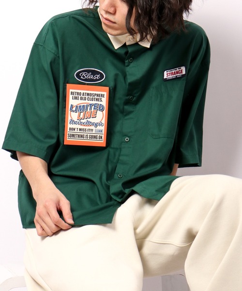 Limited Line Naive Magic(リミテッドラインナイーブマジック)の「TCツイル ワッペン付クレリック半袖ルーズワークシャツ(シャツ/ブラウス・メンズ・ホワイト/グリーン/サックスブルー/その他/ブラック・M/L)」の14枚目の写真