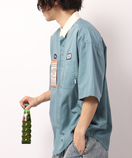 Limited Line Naive Magic(リミテッドラインナイーブマジック)の「TCツイル ワッペン付クレリック半袖ルーズワークシャツ(シャツ/ブラウス・メンズ・ホワイト/グリーン/サックスブルー/その他/ブラック・M/L)」の15枚目の写真