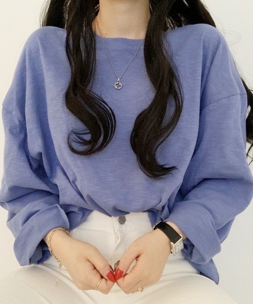 PARKS TOKYO SELECT(パークストウキョウセレクト)の「ルーズシルエット スラブ ロングスリーブTシャツ(Tシャツ/カットソー・レディース・ホワイト/ブラック/ベージュ/パープル/カーキ/ピンク/イエロー/オレンジ/ブルー・FREE)」の1枚目の写真