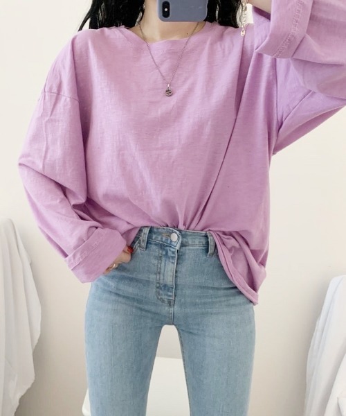 PARKS TOKYO SELECT(パークストウキョウセレクト)の「ルーズシルエット スラブ ロングスリーブTシャツ(Tシャツ/カットソー・レディース・ホワイト/ブラック/ベージュ/パープル/カーキ/ピンク/イエロー/オレンジ/ブルー・FREE)」の8枚目の写真