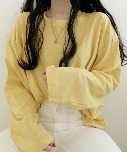 PARKS TOKYO SELECT(パークストウキョウセレクト)の「ルーズシルエット スラブ ロングスリーブTシャツ(Tシャツ/カットソー・レディース・ホワイト/ブラック/ベージュ/パープル/カーキ/ピンク/イエロー/オレンジ/ブルー・FREE)」の7枚目の写真