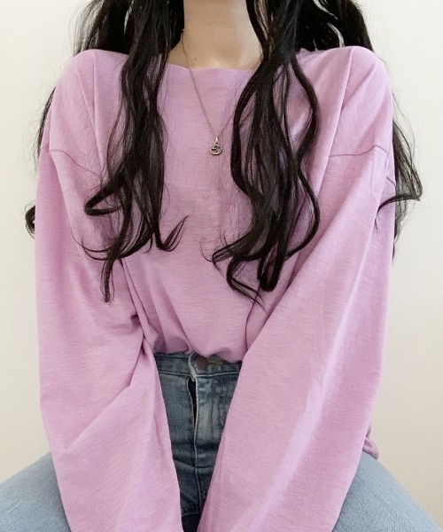 PARKS TOKYO SELECT(パークストウキョウセレクト)の「ルーズシルエット スラブ ロングスリーブTシャツ(Tシャツ/カットソー・レディース・ホワイト/ブラック/ベージュ/パープル/カーキ/ピンク/イエロー/オレンジ/ブルー・FREE)」の10枚目の写真