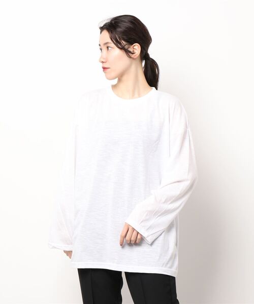 PARKS TOKYO SELECT(パークストウキョウセレクト)の「ルーズシルエット スラブ ロングスリーブTシャツ(Tシャツ/カットソー・レディース・ホワイト/ブラック/ベージュ/パープル/カーキ/ピンク/イエロー/オレンジ/ブルー・FREE)」の16枚目の写真