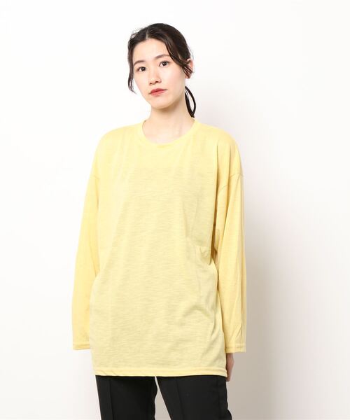 PARKS TOKYO SELECT(パークストウキョウセレクト)の「ルーズシルエット スラブ ロングスリーブTシャツ(Tシャツ/カットソー・レディース・ホワイト/ブラック/ベージュ/パープル/カーキ/ピンク/イエロー/オレンジ/ブルー・FREE)」の20枚目の写真