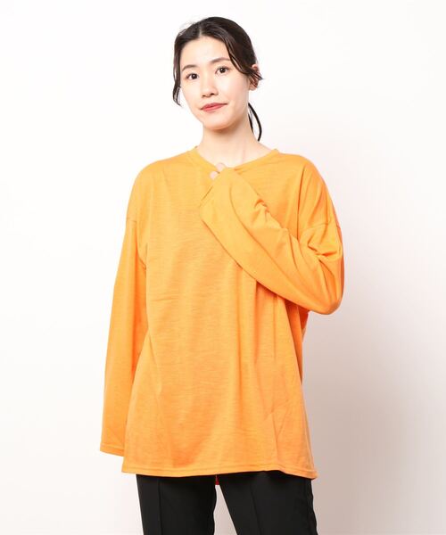 PARKS TOKYO SELECT(パークストウキョウセレクト)の「ルーズシルエット スラブ ロングスリーブTシャツ(Tシャツ/カットソー・レディース・ホワイト/ブラック/ベージュ/パープル/カーキ/ピンク/イエロー/オレンジ/ブルー・FREE)」の21枚目の写真