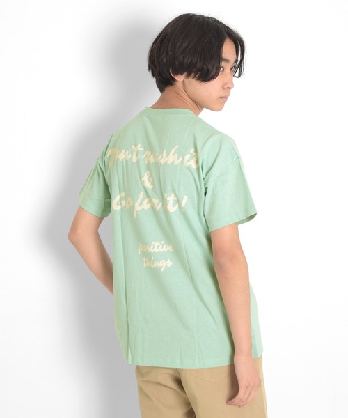 GLAZOS（グラソス）の「天竺・ドロップショルダーBIGロゴバックプリント半袖Tシャツ（Tシャツ/カットソー・キッズ・ライトグリーン/パープル/オフホワイト・160cm/130cm/150cm/140cm/170cm）」の2枚目の写真