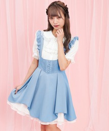 ショルダーフリルバックレースアップジャンパードレス