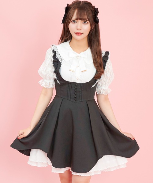 Secret Honey（シークレットハニー）の「ショルダーフリルバックレースアップジャンパードレス（ワンピース・レディース・ブラック/ブルー/ピンク・MEDIUM）」の2枚目の写真