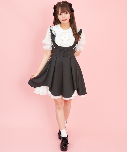 Secret Honey（シークレットハニー）の「ショルダーフリルバックレースアップジャンパードレス（ワンピース・レディース・ブラック/ブルー/ピンク・MEDIUM）」の11枚目の写真