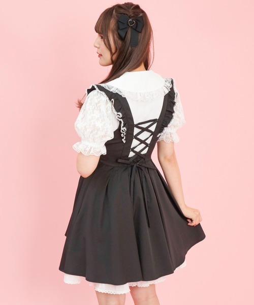 Secret Honey（シークレットハニー）の「ショルダーフリルバックレースアップジャンパードレス（ワンピース・レディース・ブラック/ブルー/ピンク・MEDIUM）」の4枚目の写真