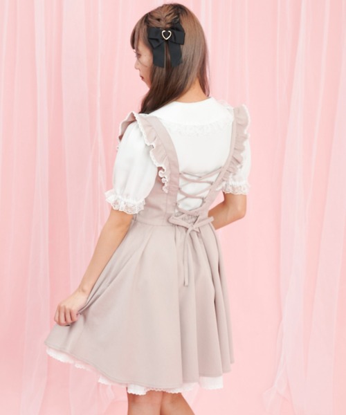 Secret Honey（シークレットハニー）の「ショルダーフリルバックレースアップジャンパードレス（ワンピース・レディース・ブラック/ブルー/ピンク・MEDIUM）」の7枚目の写真