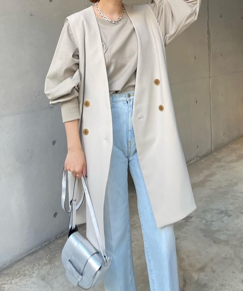 DouDou(ドゥドゥ)の「ノーカラーロングジレ(ベスト・レディース・ブラック/ベージュ/キャメル・FREE)」の18枚目の写真