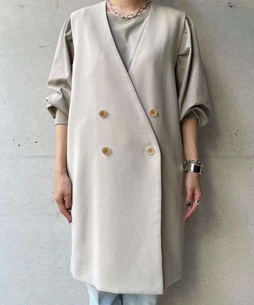 DouDou(ドゥドゥ)の「ノーカラーロングジレ(ベスト・レディース・ブラック/ベージュ/キャメル・FREE)」の4枚目の写真