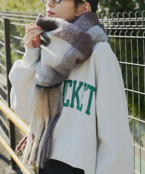 Auntie Rosa Holiday（アンティローザホリデー）の「チェックボリュームマフラー（マフラー・レディース・パープル/グリーン/イエロー・FREE）」の17枚目の写真