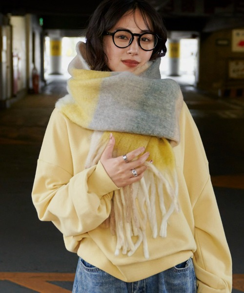 Auntie Rosa Holiday（アンティローザホリデー）の「チェックボリュームマフラー（マフラー・レディース・パープル/グリーン/イエロー・FREE）」の6枚目の写真