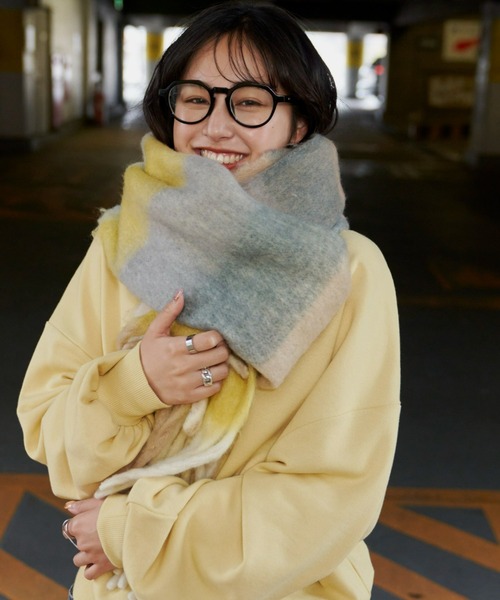 Auntie Rosa Holiday（アンティローザホリデー）の「チェックボリュームマフラー（マフラー・レディース・パープル/グリーン/イエロー・FREE）」の7枚目の写真