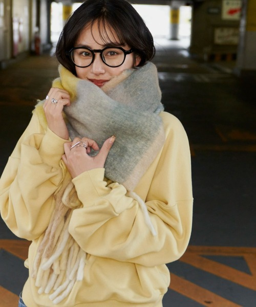 Auntie Rosa Holiday（アンティローザホリデー）の「チェックボリュームマフラー（マフラー・レディース・パープル/グリーン/イエロー・FREE）」の8枚目の写真