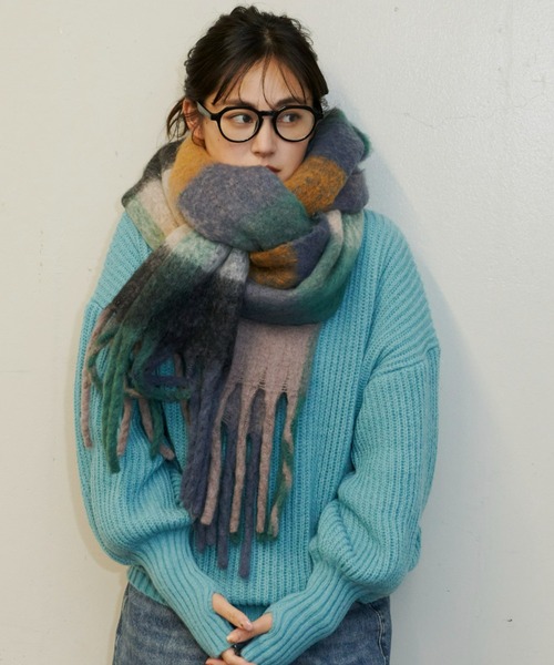 Auntie Rosa Holiday（アンティローザホリデー）の「チェックボリュームマフラー（マフラー・レディース・パープル/グリーン/イエロー・FREE）」の20枚目の写真