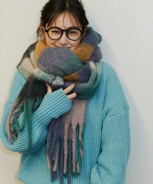 Auntie Rosa Holiday（アンティローザホリデー）の「チェックボリュームマフラー（マフラー・レディース・パープル/グリーン/イエロー・FREE）」の21枚目の写真