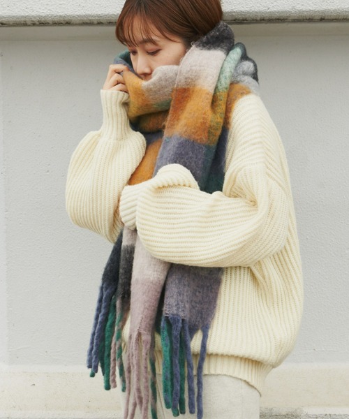 Auntie Rosa Holiday（アンティローザホリデー）の「チェックボリュームマフラー（マフラー・レディース・パープル/グリーン/イエロー・FREE）」の22枚目の写真