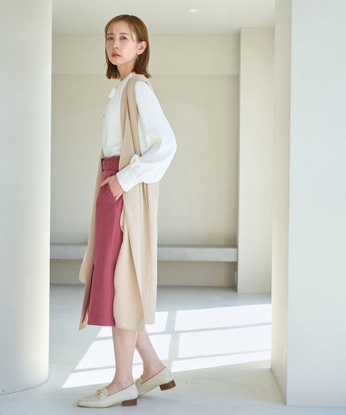 SunaUna【洗える】ラップ風ストレッチスカート ジャージーシリーズ】カットソーラップ風タイトスカート