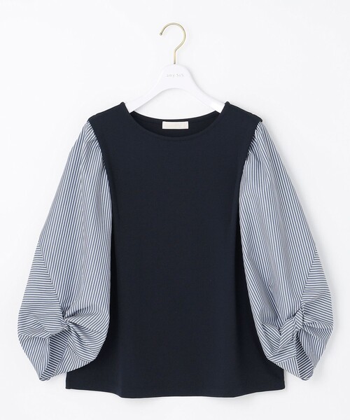 ANY SIS（エニィスィス）の「【洗える】異素材コンビネジリパフ袖 プルオーバー（Tシャツ/カットソー・レディース・ネイビー系1/ライラック系/アイボリー系1・2）」の9枚目の写真