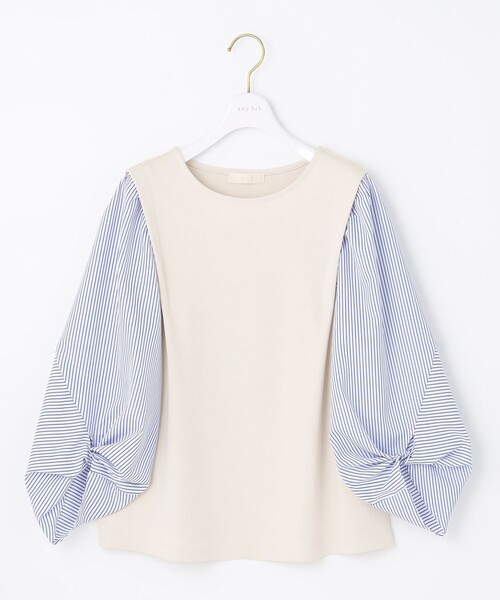 ANY SIS（エニィスィス）の「【洗える】異素材コンビネジリパフ袖 プルオーバー（Tシャツ/カットソー・レディース・ネイビー系1/ライラック系/アイボリー系1・2）」の8枚目の写真