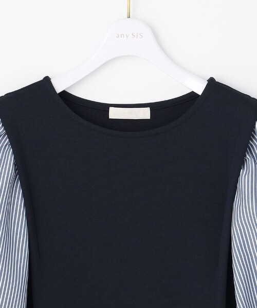 ANY SIS（エニィスィス）の「【洗える】異素材コンビネジリパフ袖 プルオーバー（Tシャツ/カットソー・レディース・ネイビー系1/ライラック系/アイボリー系1・2）」の5枚目の写真