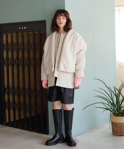 Birthday room(バースデイルーム)の「キルトジャケット×ファーベスト(ベスト・レディース・ブラック/カーキ/オフホワイト・FREE)」の13枚目の写真