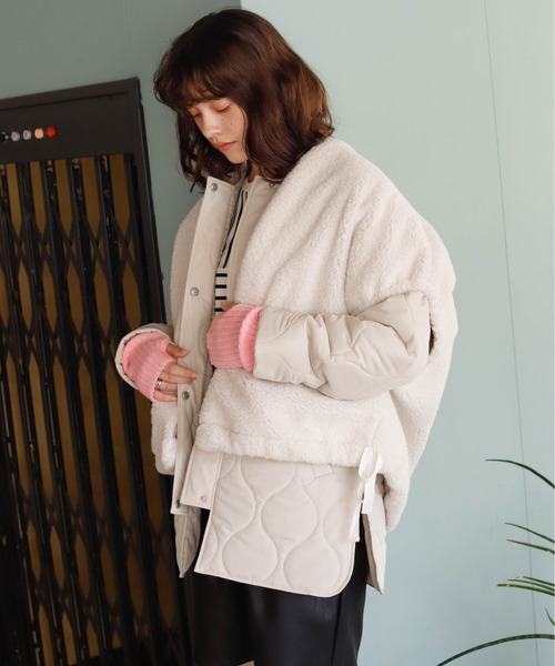 Birthday room(バースデイルーム)の「キルトジャケット×ファーベスト(ベスト・レディース・ブラック/カーキ/オフホワイト・FREE)」の5枚目の写真