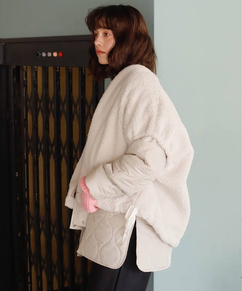 Birthday room(バースデイルーム)の「キルトジャケット×ファーベスト(ベスト・レディース・ブラック/カーキ/オフホワイト・FREE)」の6枚目の写真