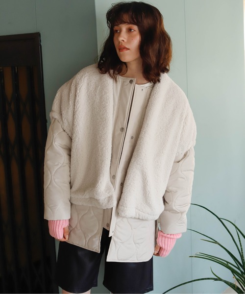 Birthday room(バースデイルーム)の「キルトジャケット×ファーベスト(ベスト・レディース・ブラック/カーキ/オフホワイト・FREE)」の7枚目の写真