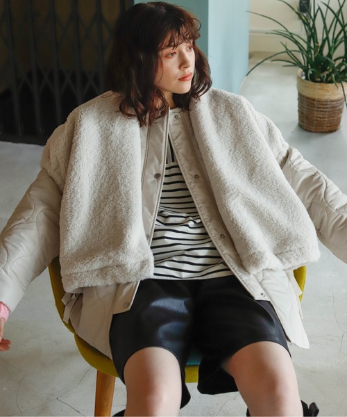 Birthday room(バースデイルーム)の「キルトジャケット×ファーベスト(ベスト・レディース・ブラック/カーキ/オフホワイト・FREE)」の22枚目の写真