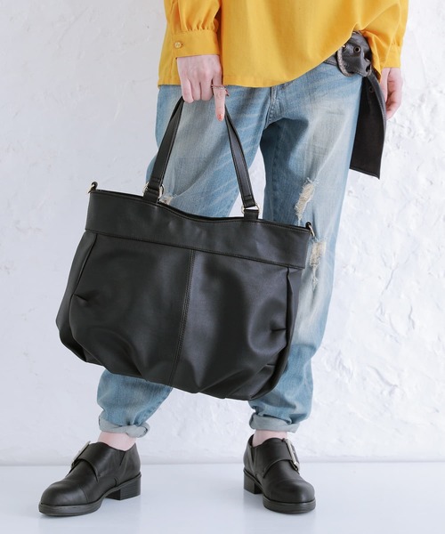 osharewalker(オシャレウォーカー)の「【廃盤】『立体ギャザー2wayトートバッグ』(トートバッグ・レディース・ブラウン/グリーン/ブラック/レッド・FREE)」の11枚目の写真