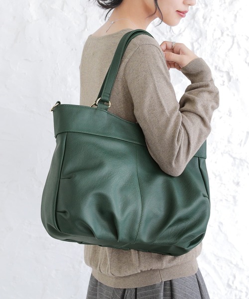 osharewalker(オシャレウォーカー)の「【廃盤】『立体ギャザー2wayトートバッグ』(トートバッグ・レディース・ブラウン/グリーン/ブラック/レッド・FREE)」の5枚目の写真