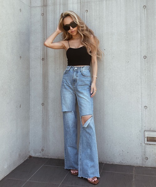 esutoreja(エストレジャ)の「ダメージルーズデニム(デニムパンツ・レディース・ブルー・S/M)」の8枚目の写真