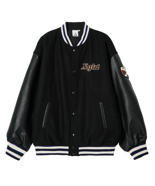 X-girl（エックスガール）の「STADIUM JUMPER（スタジャン・レディース・ブラック/グリーン・S/M）」の3枚目の写真