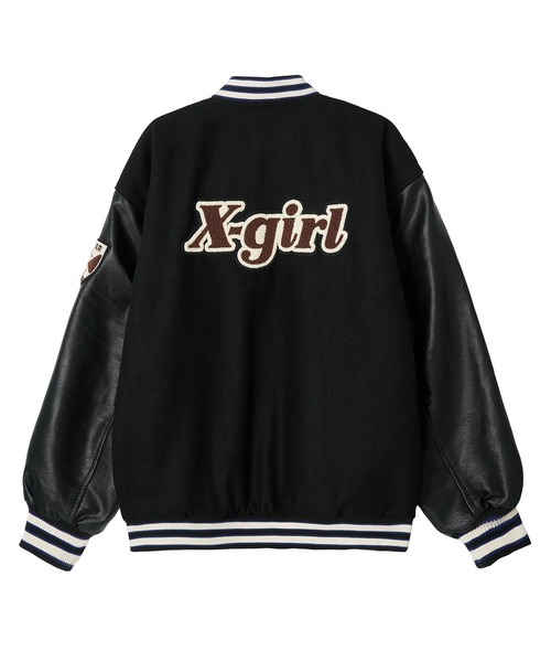 X-girl（エックスガール）の「STADIUM JUMPER（スタジャン・レディース・ブラック/グリーン・S/M）」の4枚目の写真