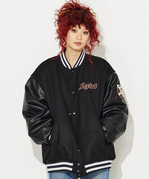 X-girl（エックスガール）の「STADIUM JUMPER（スタジャン・レディース・ブラック/グリーン・S/M）」の16枚目の写真
